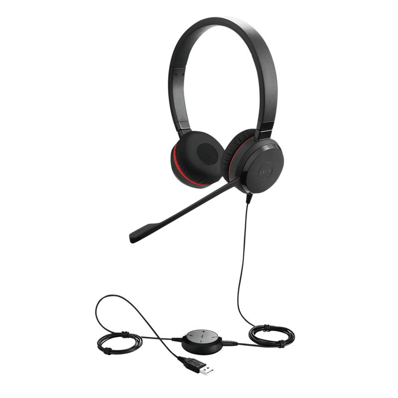 Jabra Evolve 30 Duo con conexión USB / 3.5mm, micrófono con cancelación de ruido y controlador en el cable con botones e indicadores LED (5399-823-309) - SILYMX