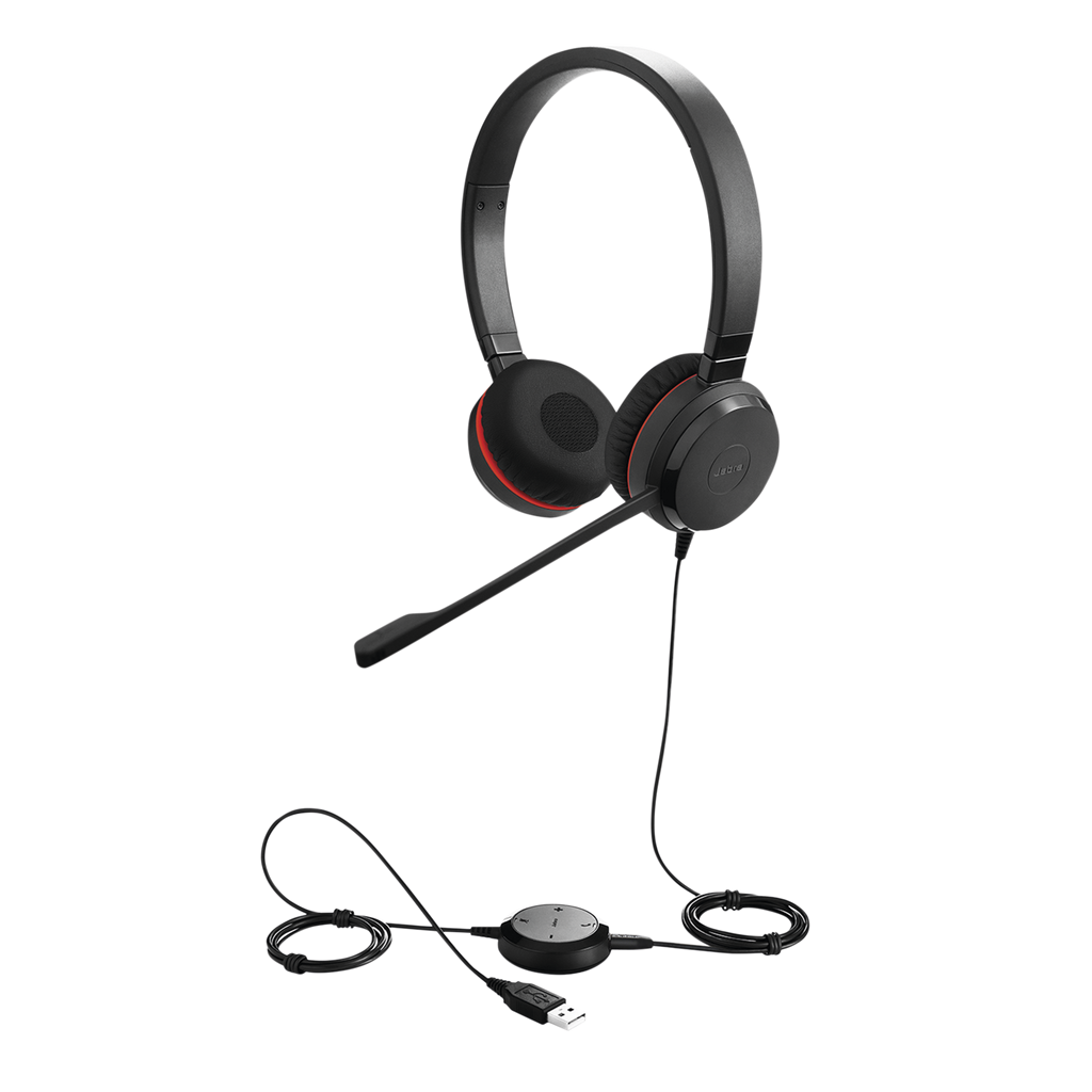 Jabra Evolve 30 Duo con conexión USB / 3.5mm, micrófono con cancelación de ruido y controlador en el cable con botones e indicadores LED (5399-823-309) - SILYMX