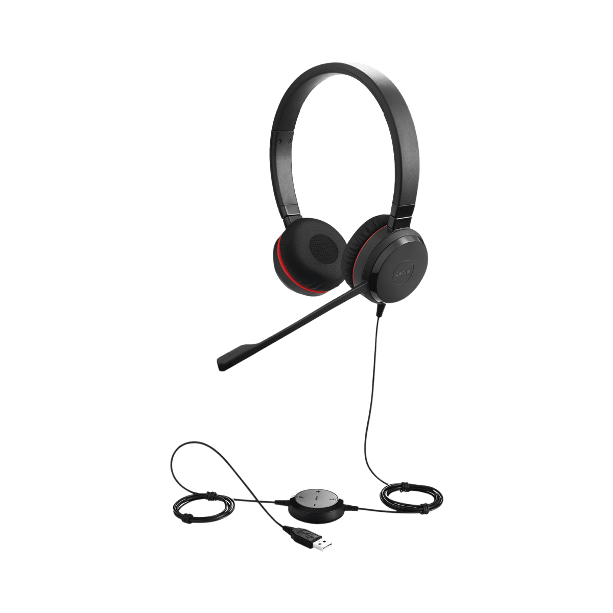 Jabra Evolve 30 Duo con conexión USB / 3.5mm, micrófono con cancelación de ruido y controlador en el cable con botones e indicadores LED (5399-829-309) - SILYMX