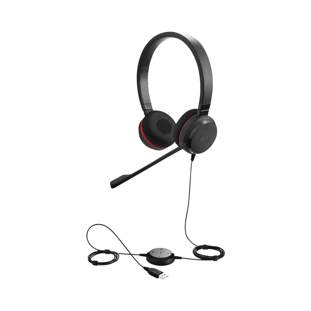 Jabra Evolve 30 Duo con conexión USB / 3.5mm, micrófono con cancelación de ruido y controlador en el cable con botones e indicadores LED (5399-829-309) - SILYMX