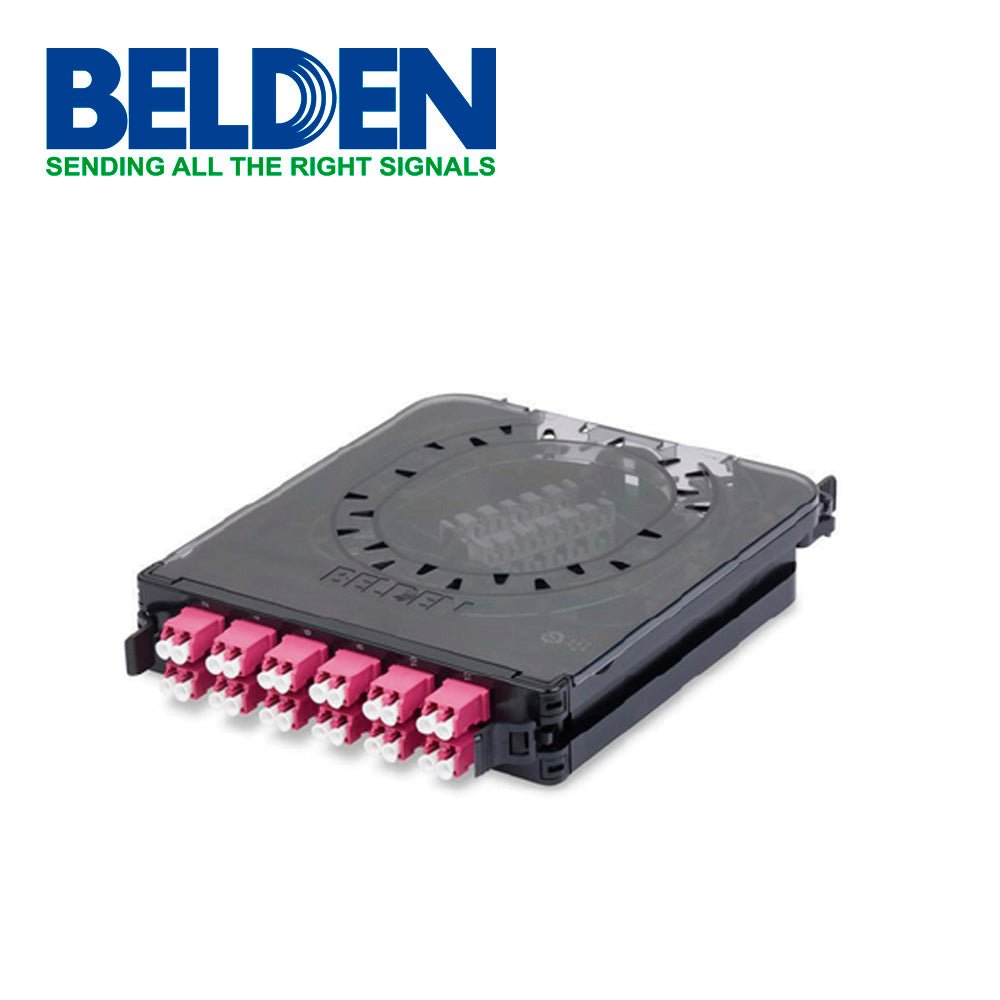 Belden Panel de 12 Adaptadores de Fibra Óptica LC Dúplex Negro FC4X12LDFS - SILYMX