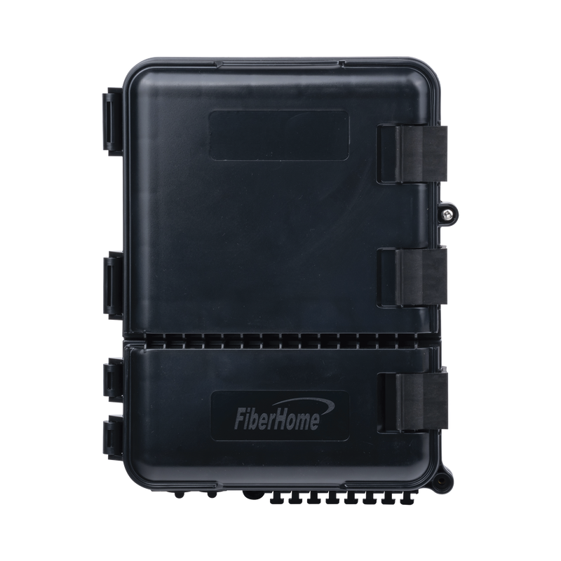Caja de Distribución de Fibra Óptica para 24 Empalmes, con 8 acopladores SC/APC simplex, Exterior IP55, Color Negro - SILYMX