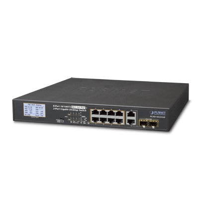 Switch PoE+ / distancia 250 metros / 8 puertos + 2 combo TP/SFP gigabit y pantalla LCD para monitoreo - SILYMX