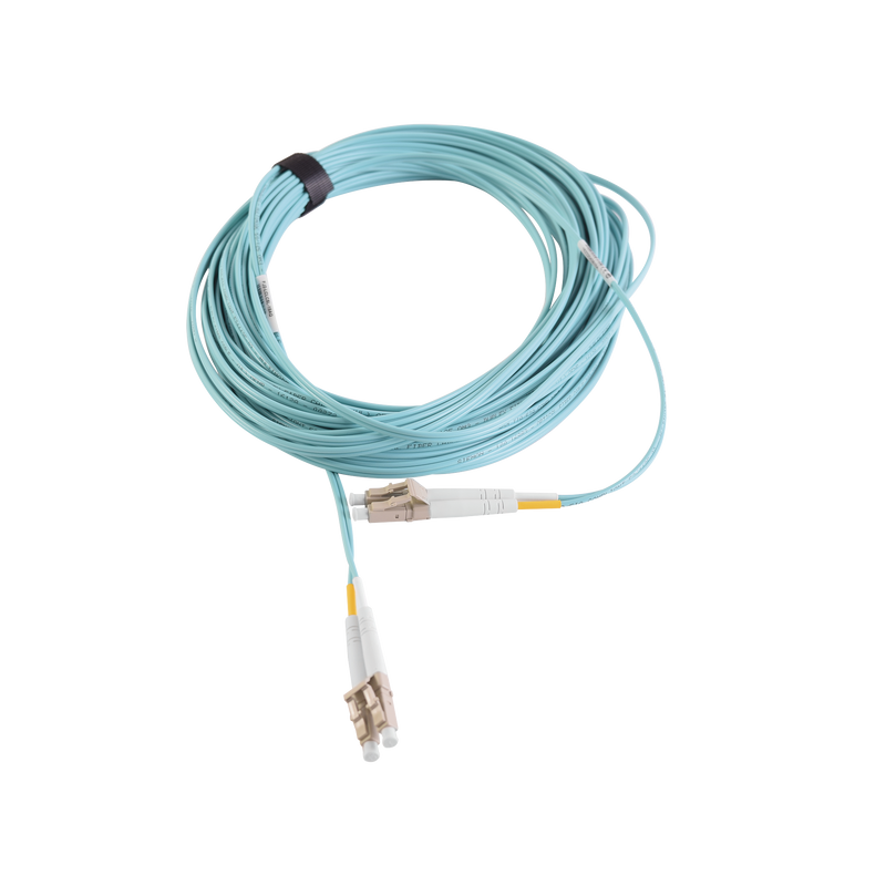 Jumper de Fibra Óptica Multimodo 50/125 XGLO OM3 LC-LC Duplex OFNR Color Aqua 10 Metros - SILYMX