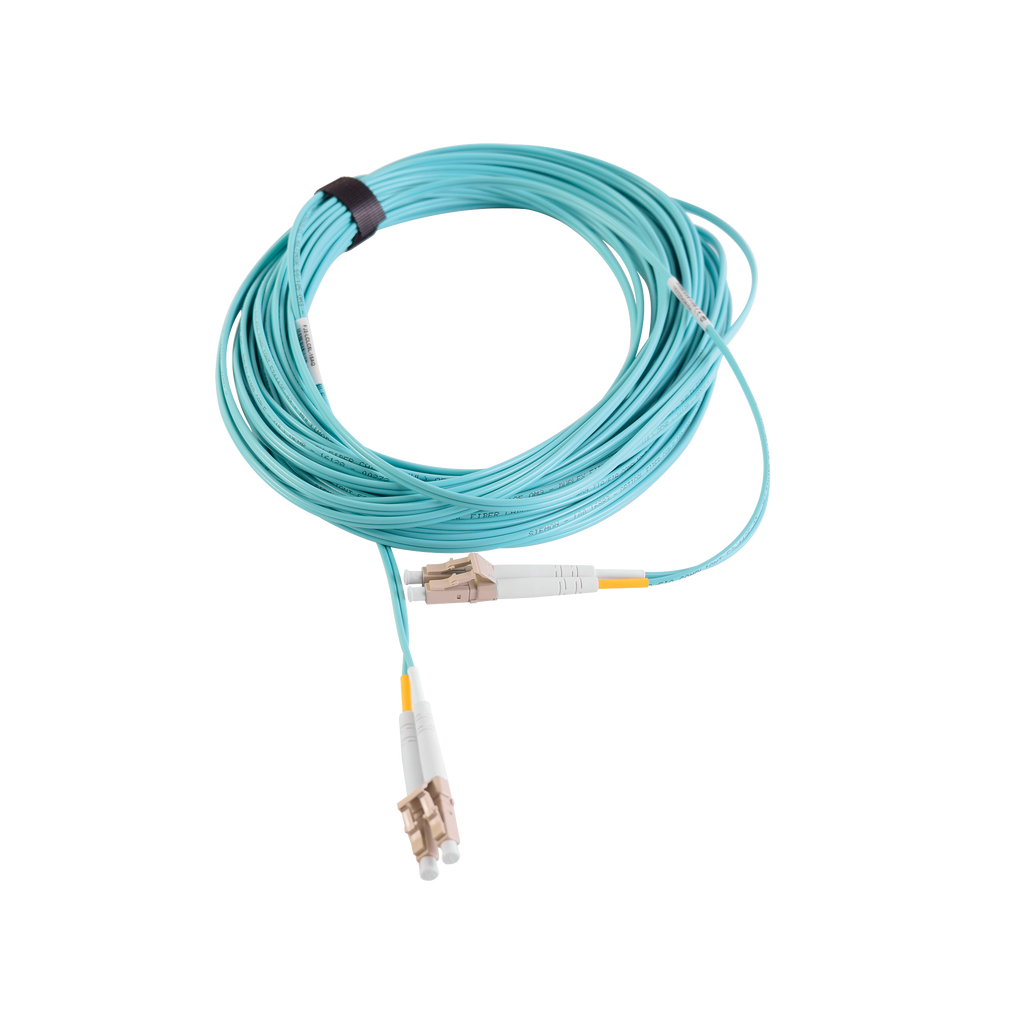 Jumper de Fibra Óptica Multimodo 50/125 XGLO OM3 LC-LC Duplex OFNR Color Aqua 15 Metros - SILYMX