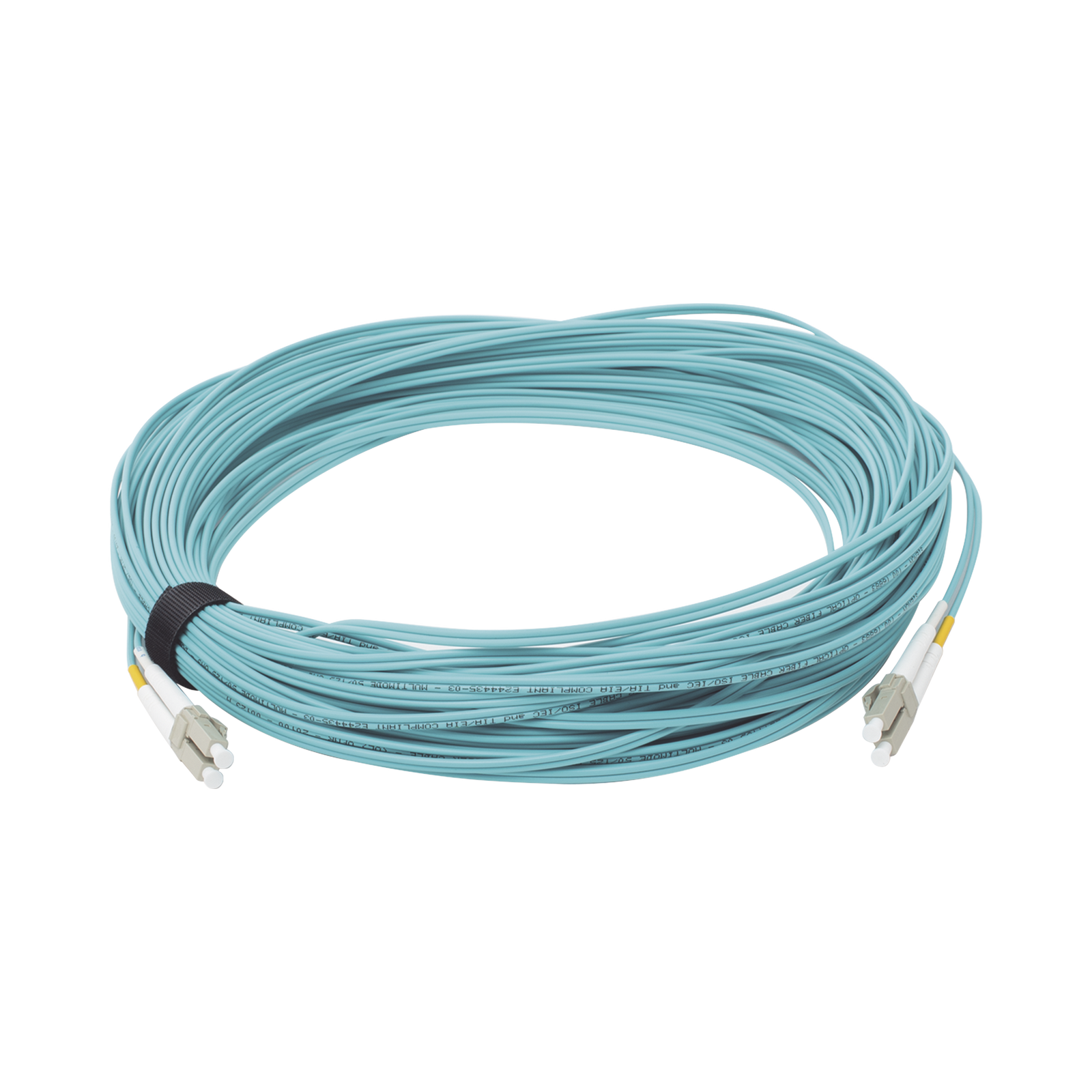 Jumper de Fibra Óptica Multimodo 50/125 XGLO OM3 LC-LC Duplex OFNR Color Aqua 30 Metros - SILYMX