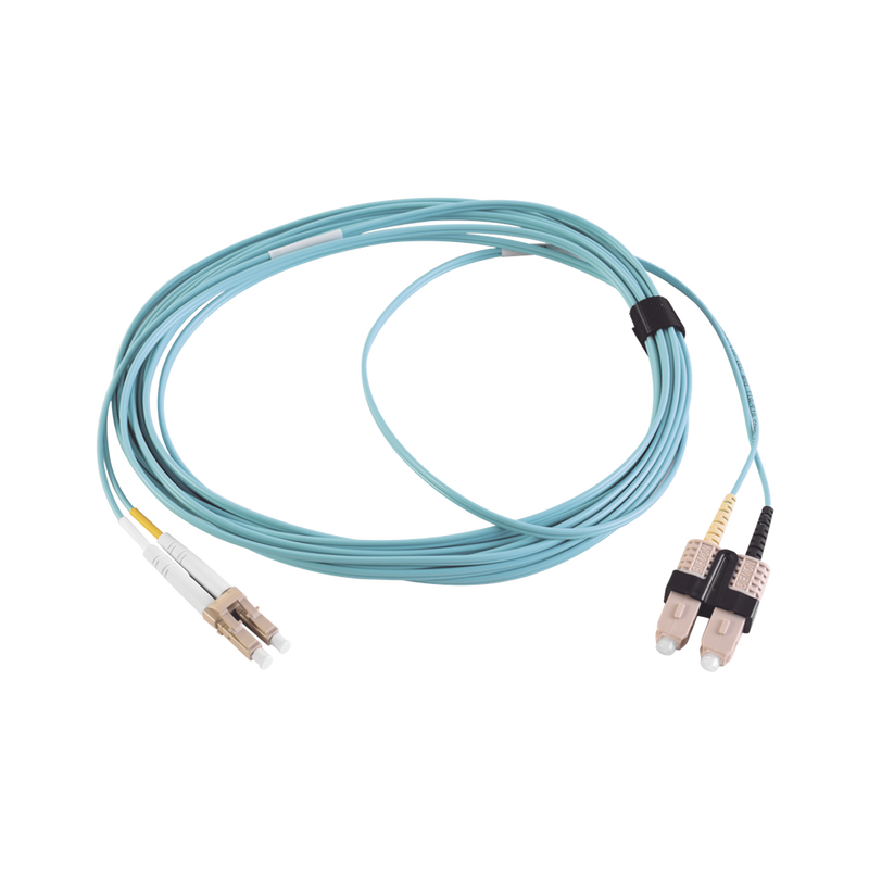 Jumper de Fibra Óptica Multimodo 50/125 XGLO OM3 LC-SC Duplex OFNR Color Aqua 5 Metros - SILYMX