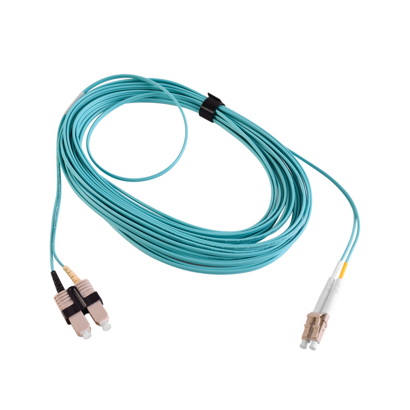 Jumper de Fibra Óptica Multimodo 50/125 XGLO OM3 LC-SC Duplex OFNR Color Aqua 10 Metros - SILYMX