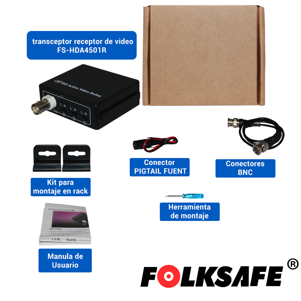 Ballun Transceptor Activo Folksafe Hasta 2 Mp Ahd Cvi Tvi 12 Vcd Fs-Hda4501R - SILYMX
