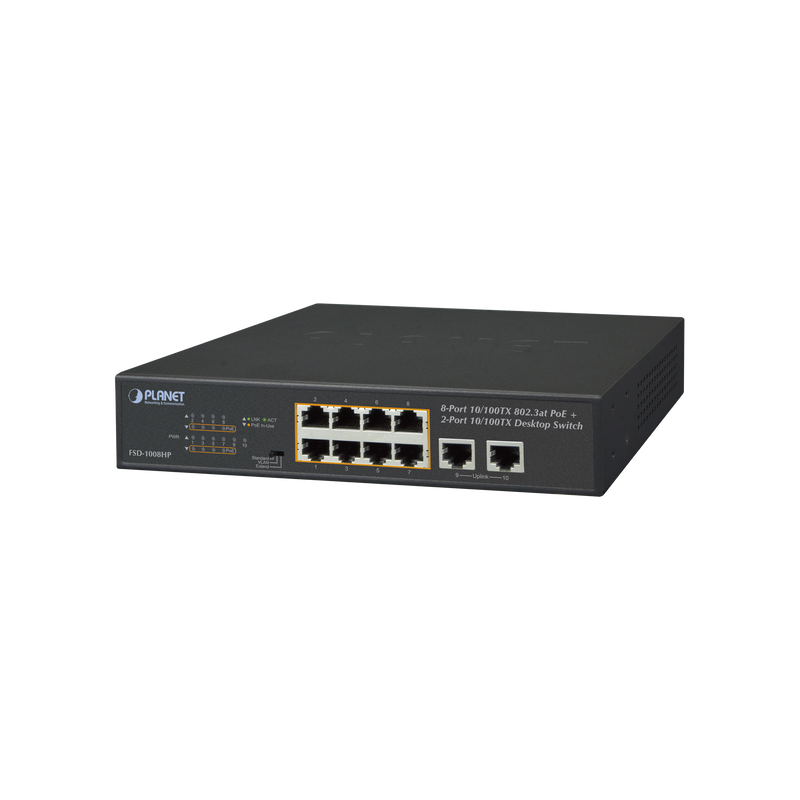 Switch No Administrable, 8 puertos PoE 802.3af/at 30 W, hasta 250 m, 2 puertos Uplink - SILYMX