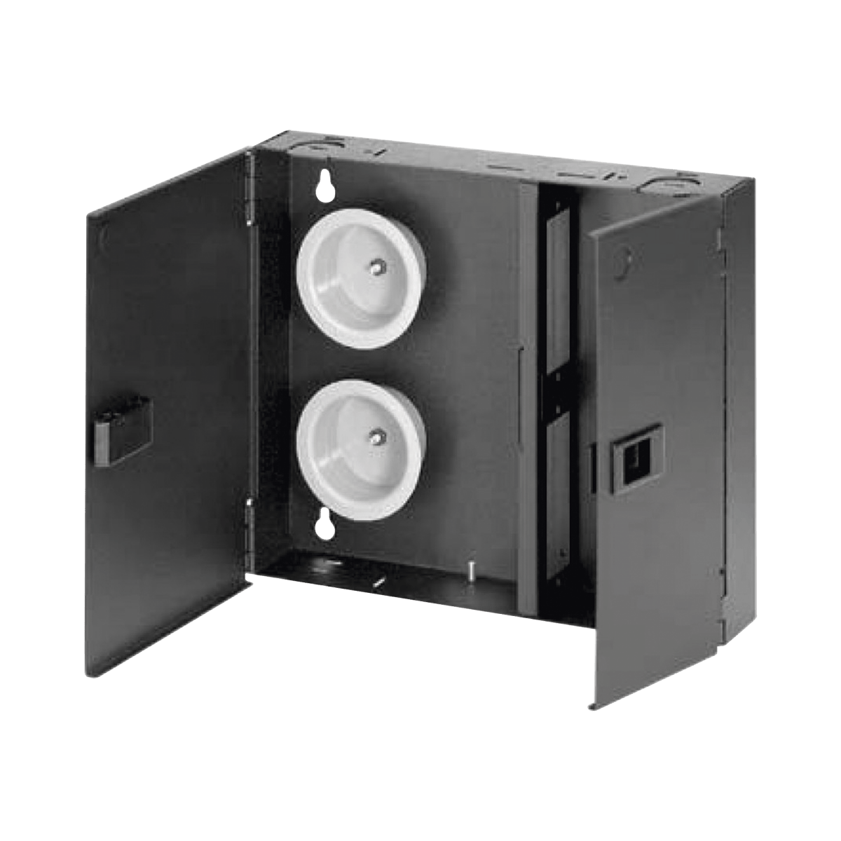 Caja de Conexión de Fibra Óptica, Para Montaje en Pared, Acepta 2 Placas FAP o FMP, Hasta 48 Fibras, Color Negro - SILYMX