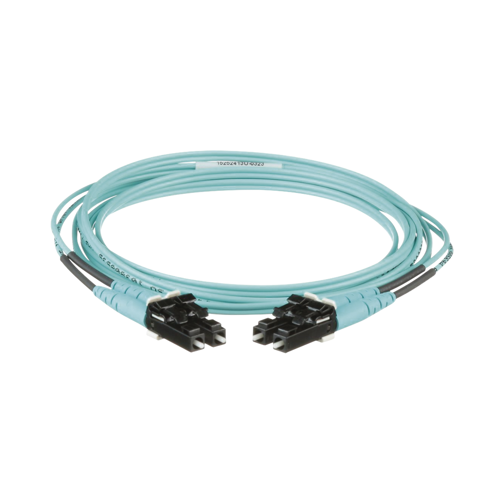 Jumper de Fibra Optica Multimodo 50/125 OM3, LC-LC Duplex, OFNR (Riser), Color Aqua, 2 Metros