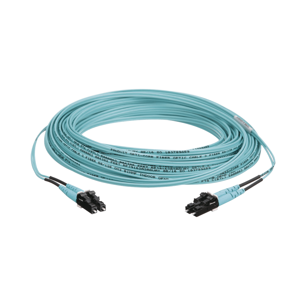 Jumper de Fibra Optica Multimodo 50/125 OM3, LC-LC Duplex, OFNR (Riser), Color Aqua, 15 Metros - SILYMX