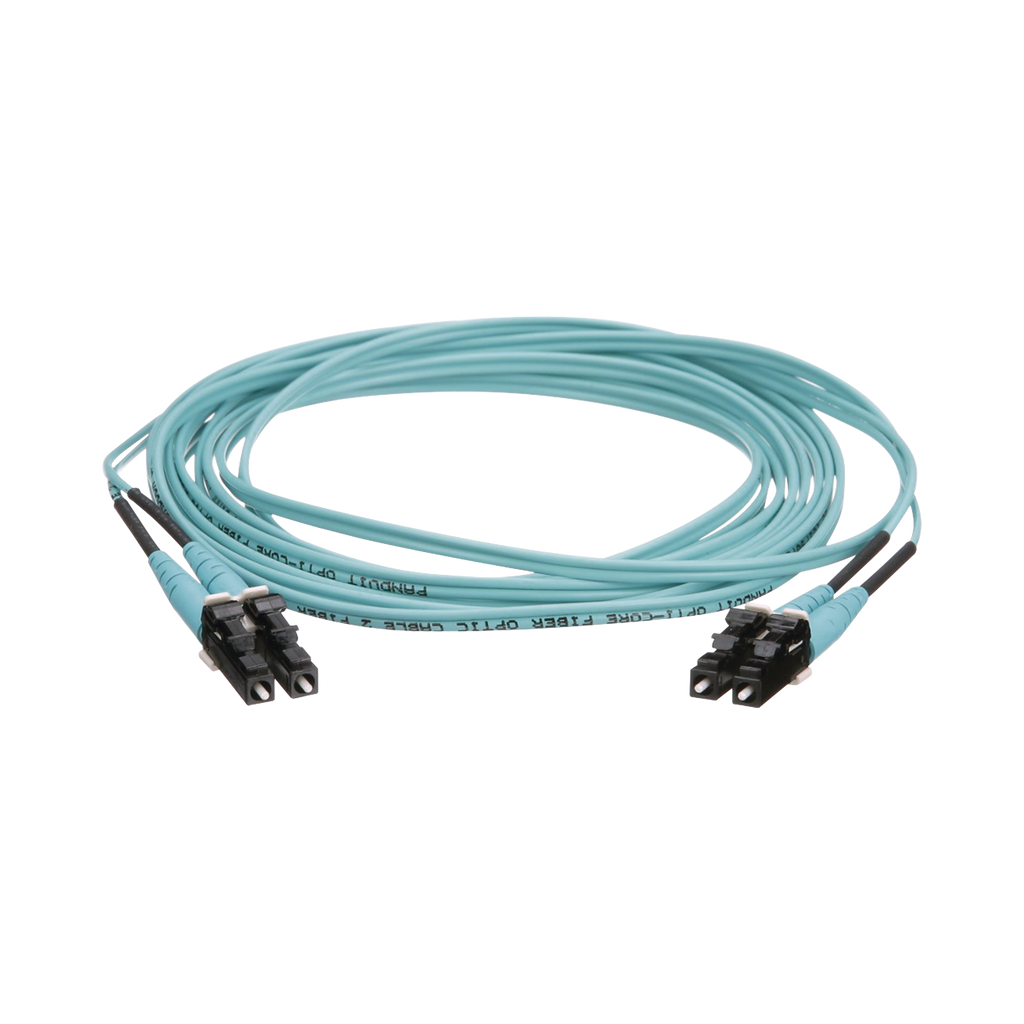 Jumper de Fibra Óptica Multimodo 50/125 OM4 LC-LC Duplex OFNR (Riser) Color Aqua 5 Metros