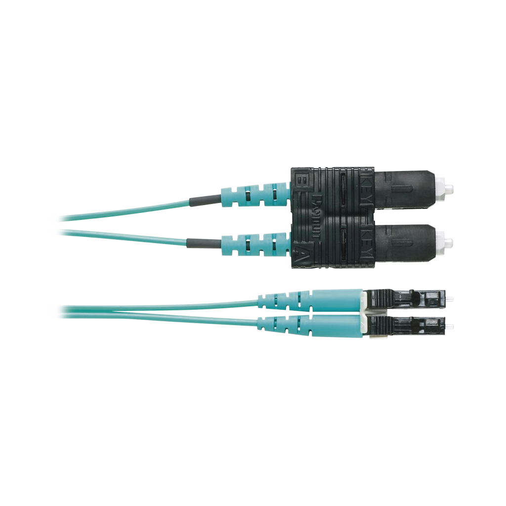 Jumper de Fibra Optica Multimodo 50/125 OM4 LC-SC Duplex OFNR (Riser) Color Aqua 2 Metros