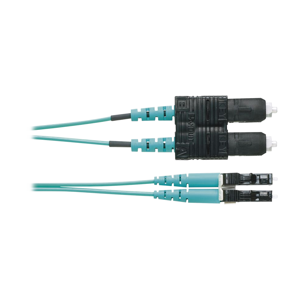 Jumper De Fibra Optica Multimodo 50/125 Om4 Lc-Sc Duplex Ofnr (Riser) Color Aqua 3 Metros - SILYMX