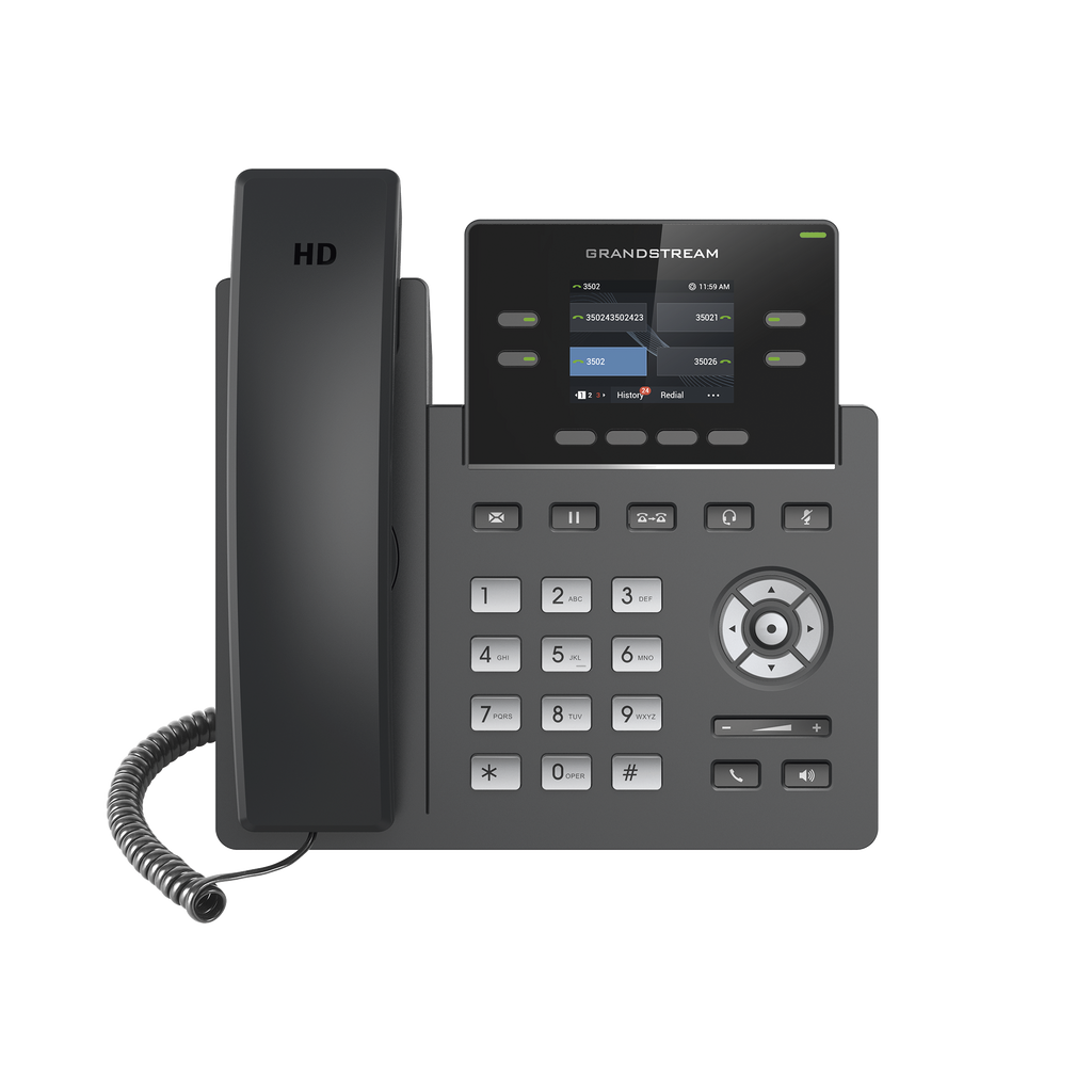 Teléfono IP Grandstream Grado Operador 4 líneas SIP con 2 cuentas pantalla a color 2.4" PoE codec Opus IPV4/IPV6 gestión en la nube GDMS GRP-2612P - SILYMX
