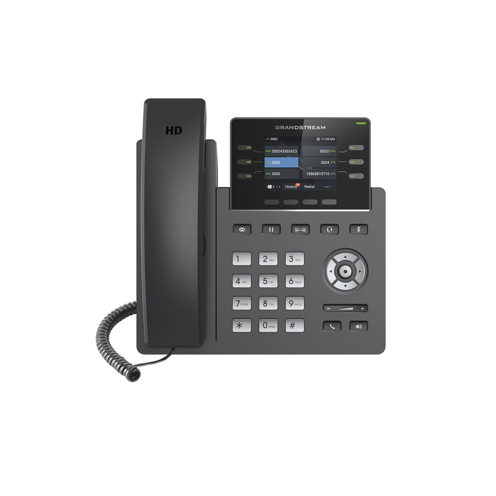 Teléfono IP Grado Operador, 3 líneas SIP con 6 cuentas, puertos Gigabit,PoE, pantalla a color 2.4", codec Opus, IPV4/IPV6 con gestión en la nube GDMS - SILYMX