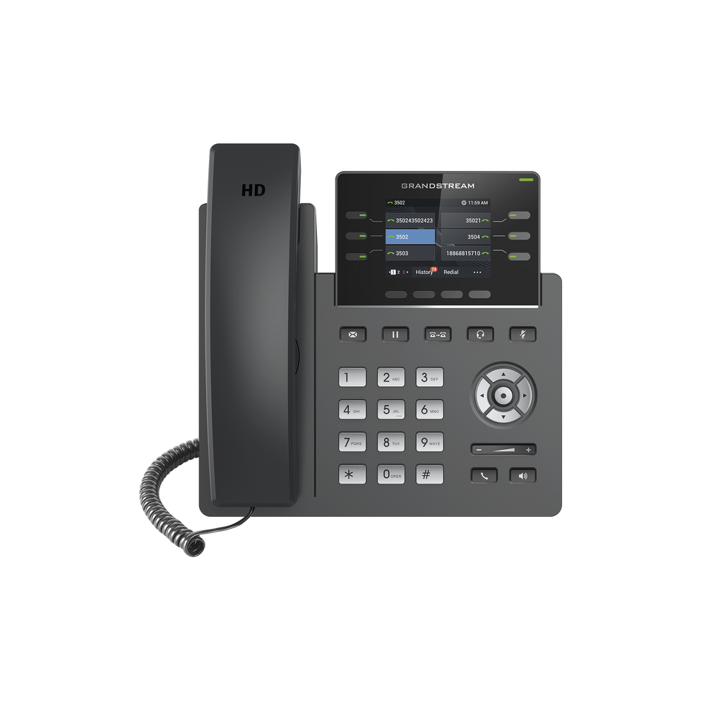 Teléfono IP Grado Operador, 3 líneas SIP con 6 cuentas, puertos Gigabit,PoE, pantalla a color 2.4", codec Opus, IPV4/IPV6 con gestión en la nube GDMS - SILYMX