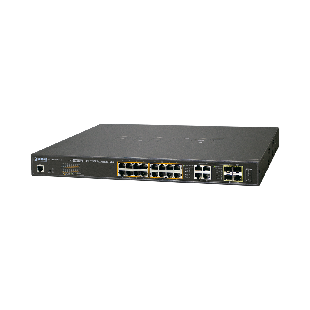 Switch administrable L2, 16 puertos 10/100/1000T Ultra PoE + 4 puertos Gigabit Combo TP/SFP - SILYMX