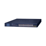 Switch PoE de 24 Puertos Gigabit 802.3af/at con Modo Extendido 250 m, 2 Puertos SFP 1000SX , Pantalla LCD para Configuración Básica, Hasta 300 W para PoE - SILYMX
