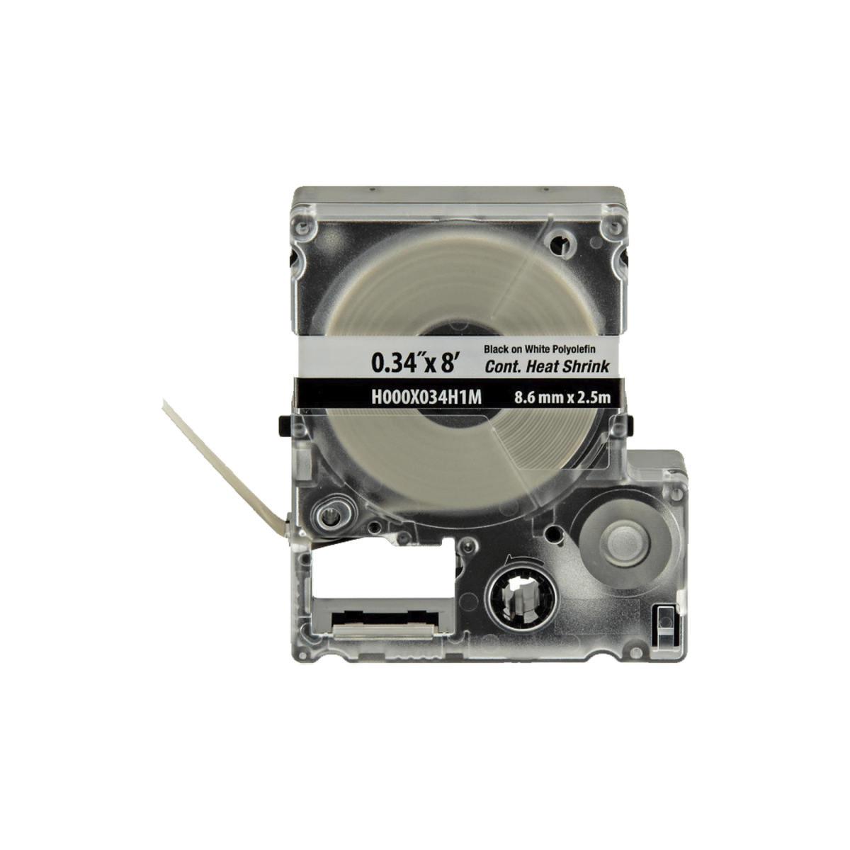 Casete de Etiquetas de Poliolefina de Cinta Continua, Tubo Termocontráctil, 8.6 mm de Ancho y 2.4 m de largo, Para Cables de 1.5 a 4.8 mm (18-12 AWG) de Diámetro, Color Blanco - SILYMX