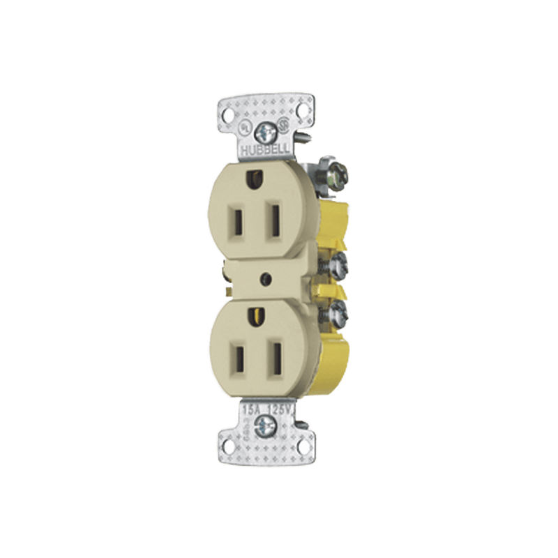 Contacto Duplex, 15A 125V, 5-15R, conexión a tierra de 2 polos y 3 cables, color marfil. - SILYMX