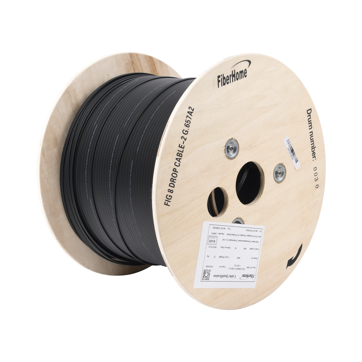 Carrete de 1 km de Fibra Óptica Aérea Mini Figura 8 G.657A2 tipo Drop, Monomodo de 2 Hilos (bifibra), Color Negro - SILYMX