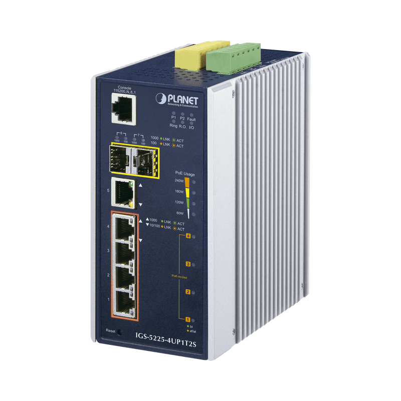 Switch Industrial Administrable 4 Puertos Gigabit c/Ultra PoE 802.3af/at, 2 Puertos SFP - SILYMX