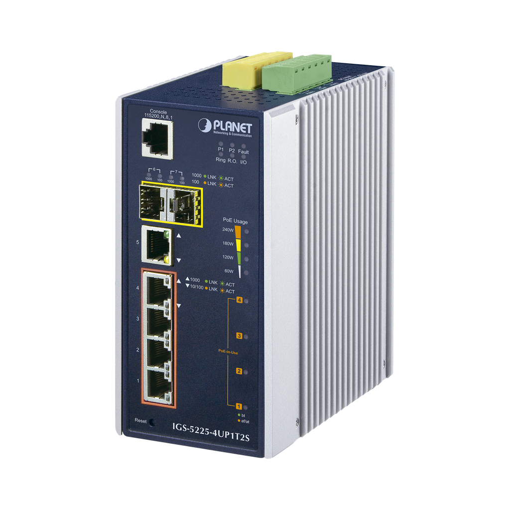 Switch Industrial Administrable 4 Puertos Gigabit c/Ultra PoE 802.3af/at, 2 Puertos SFP - SILYMX