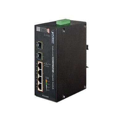 Switch PoE Industrial No Administrable de 4 Puertos PoE 10/100/1000T 802.3at, 2 Puertos SFP 10/1000X - SILYMX