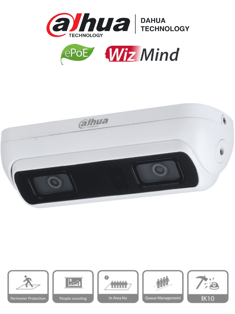 DAHUA IPC-HDW8341XN-3D-0360B-S2 - Cámara IP Dual Resolución de 3 MP/ Lente 3.6 mm/ ? 79°/ IR 20 mts/ IA WizMind/ Cont. de Personas/ Personas en Areas/ Gestion de Filas/ Starlight/ ePoE/ DWDR/ H.265+/ IP67/ IK10/ Micrófono/ Sirena/ E&S Alarma/ E&S Audio/