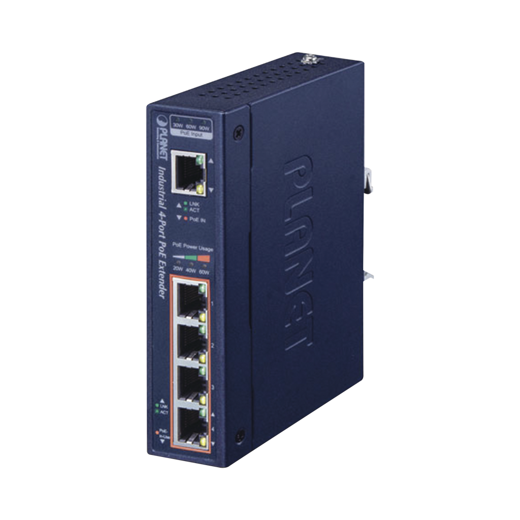 Extensor Industrial , Entrada PoE 802.3 bt y 4 Puertos de Salida Gigabit 802.3 af/at - SILYMX