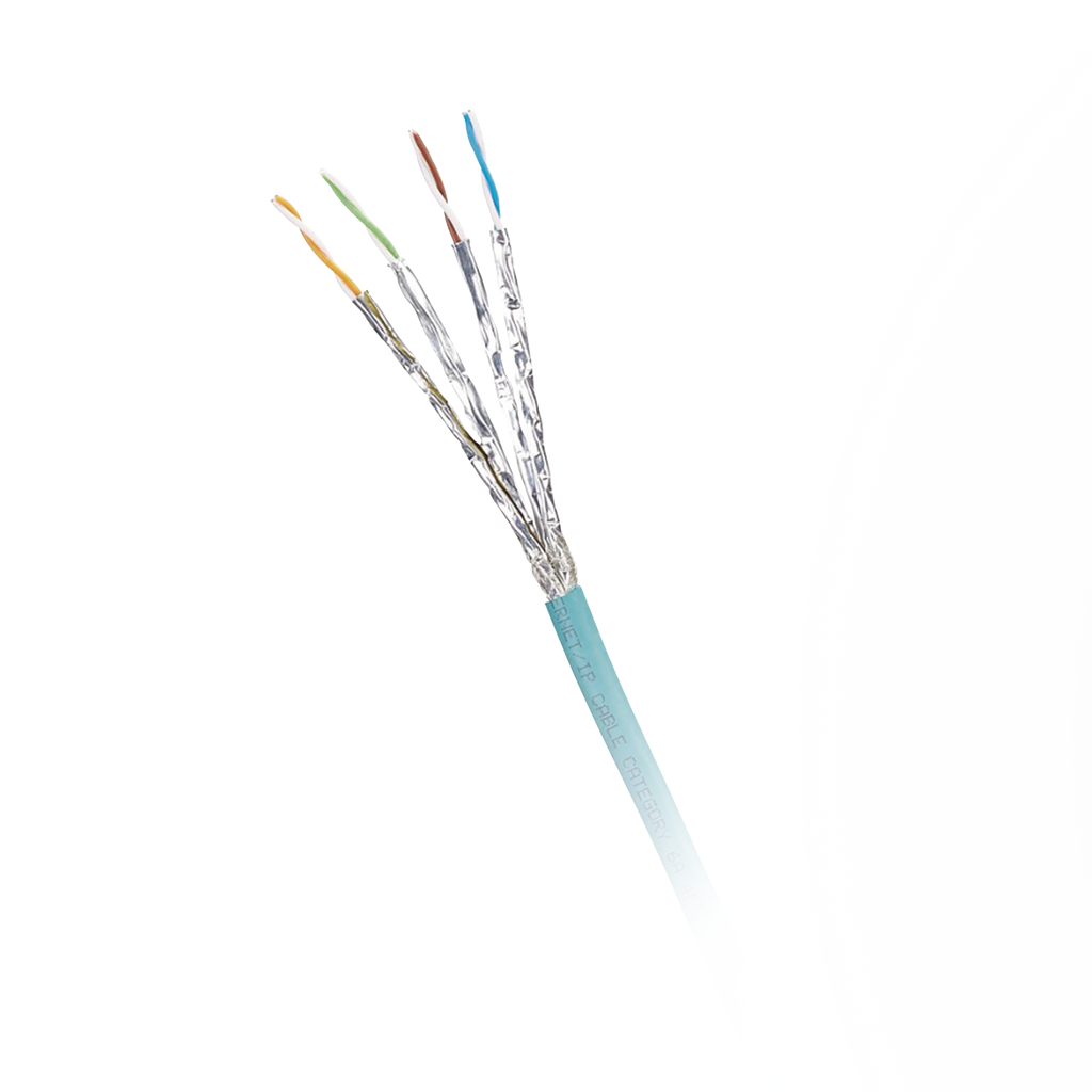 Bobina de Cable Blindado S/FTP Categoría 6A Uso Industrial con Resistencia al Aceite Rayos UV y Abrasión Multifilar (Flexible) Color Azul Cerceta 500m