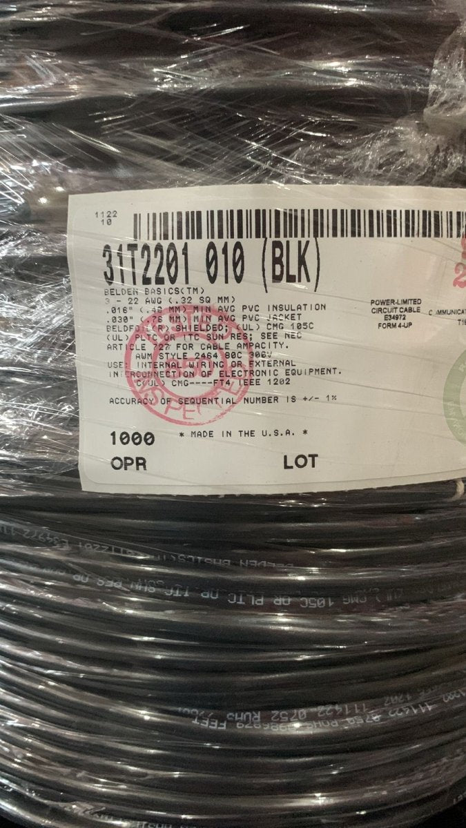 Bobina de Cable Belden 3x22 AWG Blindado 305 Metros Negro 31T2201 0101000 - SILYMX