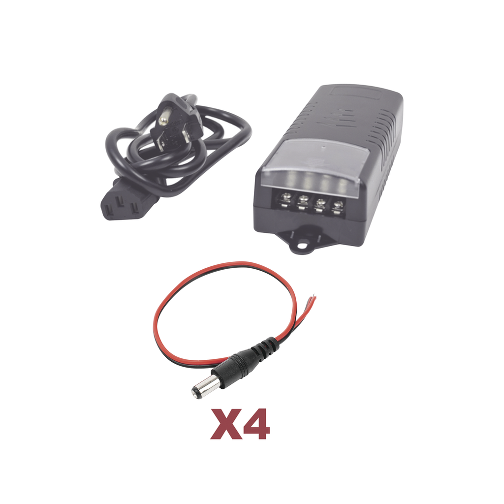 Kit con fuente EPCOM con salida de 12 Vcd a 5 Amper con 4 salidas / Incluye conectores