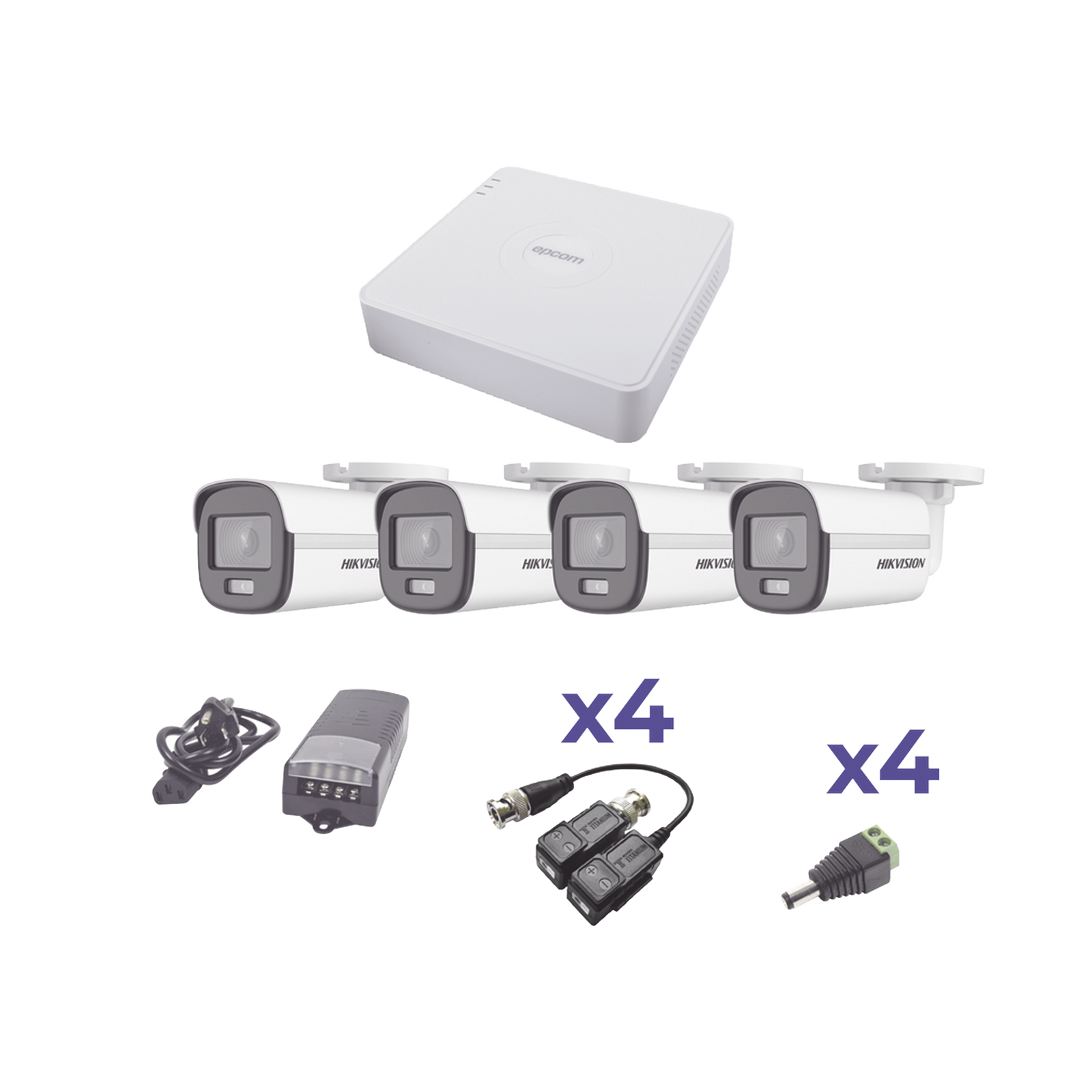 KIT COLORVU TURBOHD 1080p Lite / DVR 4 Canales / 4 Cámaras Bala (exterior 2.8 mm) / Transceptores / Conectores / Fuente de Poder Profesional - SILYMX