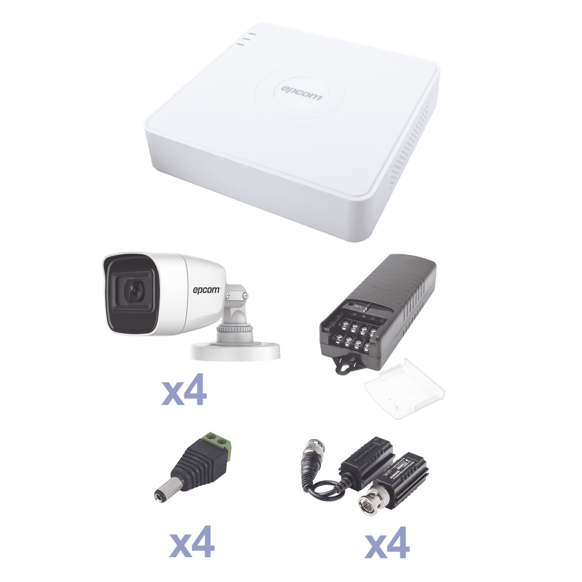 KIT TurboHD con Audio 1080p / DVR 4 Canales / 4 Cámaras Bala (exterior 2.8 mm) / Transceptores / Conectores / Fuente de Poder / AUDIO POR COAXITRON - SILYMX