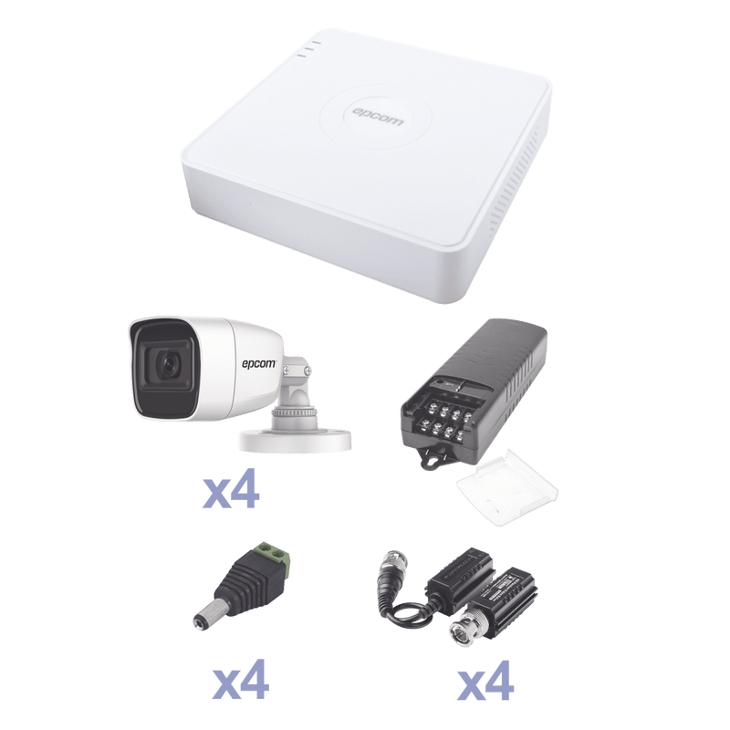 KIT TurboHD con Audio 1080p / DVR 4 Canales / 4 Cámaras Bala (exterior 2.8 mm) / Transceptores / Conectores / Fuente de Poder / AUDIO POR COAXITRON - SILYMX