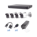 KIT TurboHD 1080p / DVR 4 Canales / 4 Cámaras Bala Metálicas (exterior 2.8 mm) / Transceptores / Conectores / Fuente de Poder Profesional