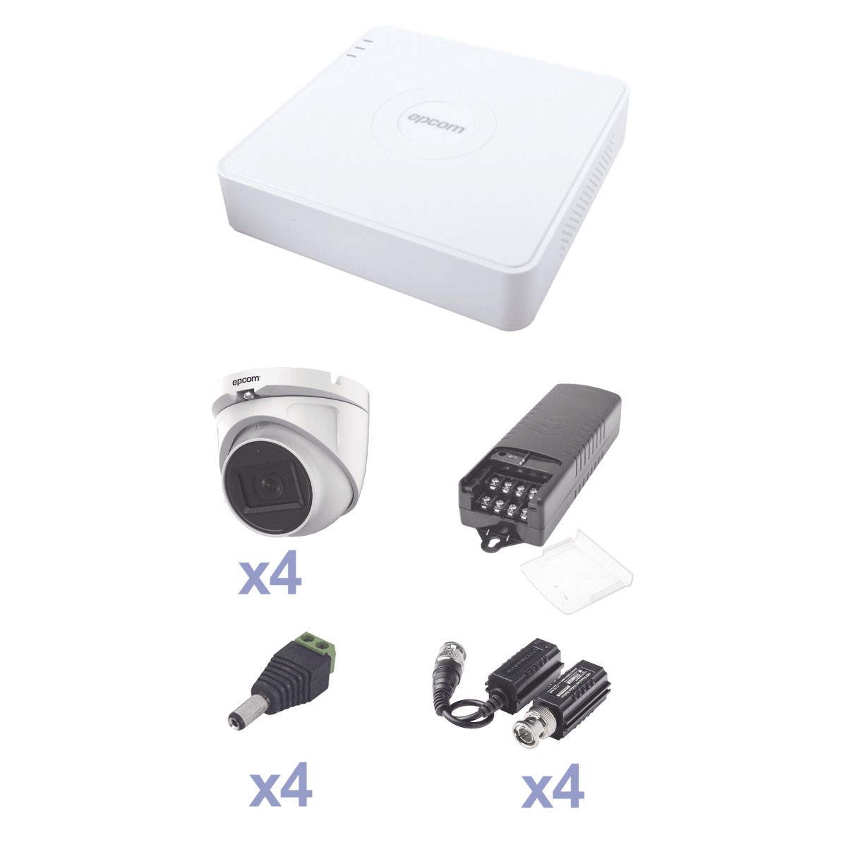 KIT TurboHD con Audio 1080p / DVR 4 Canales / 4 Cámaras Domo (exterior 2.8 mm) / Transceptores / Conectores / Fuente de Poder / AUDIO POR COAXITRON - SILYMX