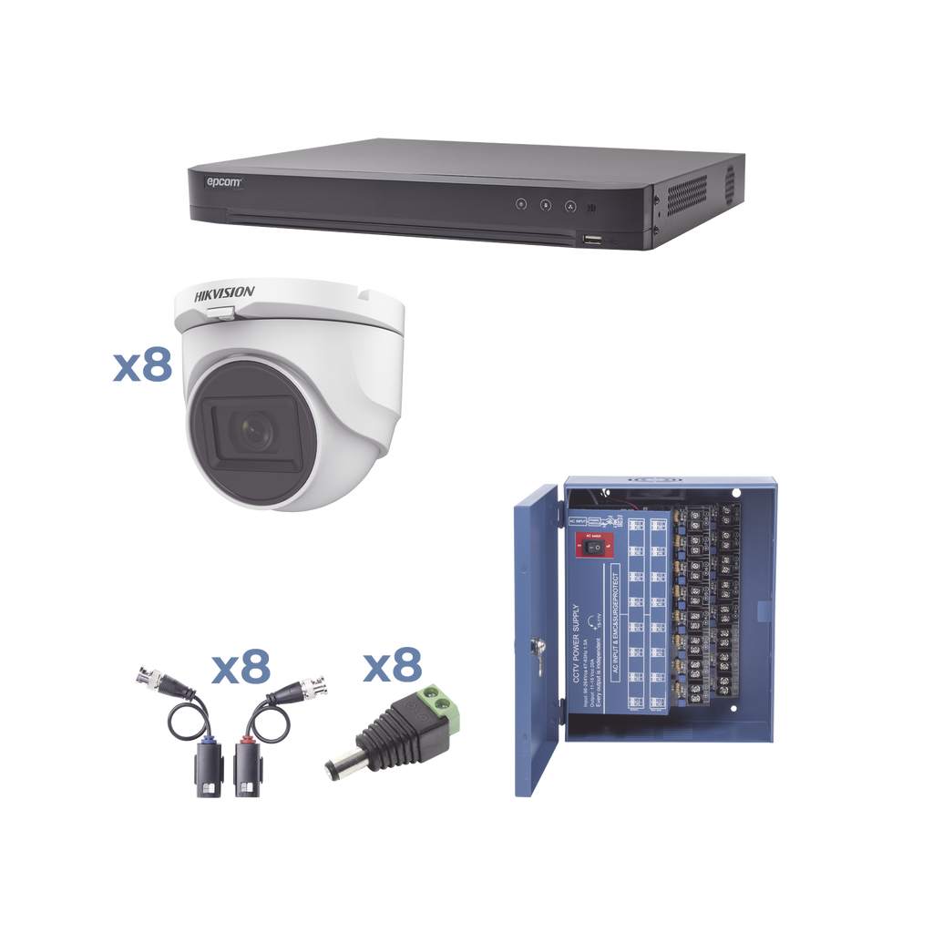 Kit Turbohd 1080P / DVR 8 Canales / 8 Cámaras Turret (Exterior 2.8Mm) / Conectores / Transceptores / Fuente De Poder / Hasta 15 Vcd Larga Distancia - SILYMX