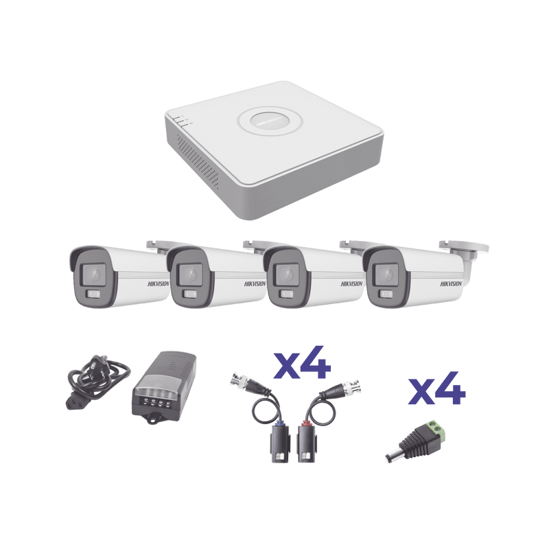 Kit Colorvu Turbohd 1080P Lite / Dvr 4 Canales / 4 Cámaras Bala (Exterior 2.8 Mm) / Transceptores / Conectores / Fuente De Poder Profesional - SILYMX