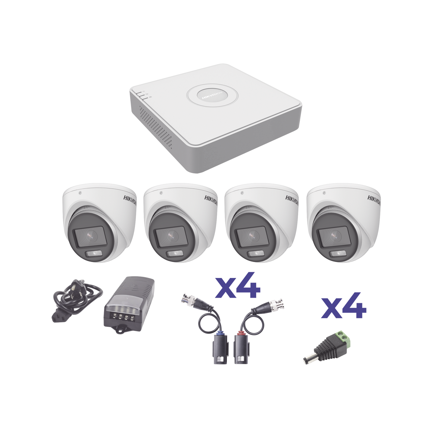 KIT COLORVU TURBOHD 1080pLite / DVR 4 Canales / 4 Cámaras Eyeball (exterior) / Transceptores / Conectores / Fuente de Poder Profesional - SILYMX