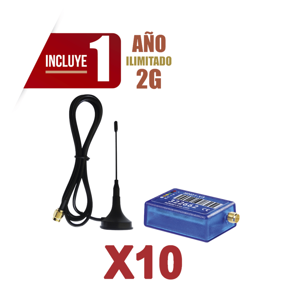 KIt de 10 Comunicadores de Alarma MINI012G con Antena 2G / Incluyen 1 Año de Cobertura / Aplicación Gratuita / Cero Configuración / Compatible Honeywell/DSC/CROW/PIMA - SILYMX