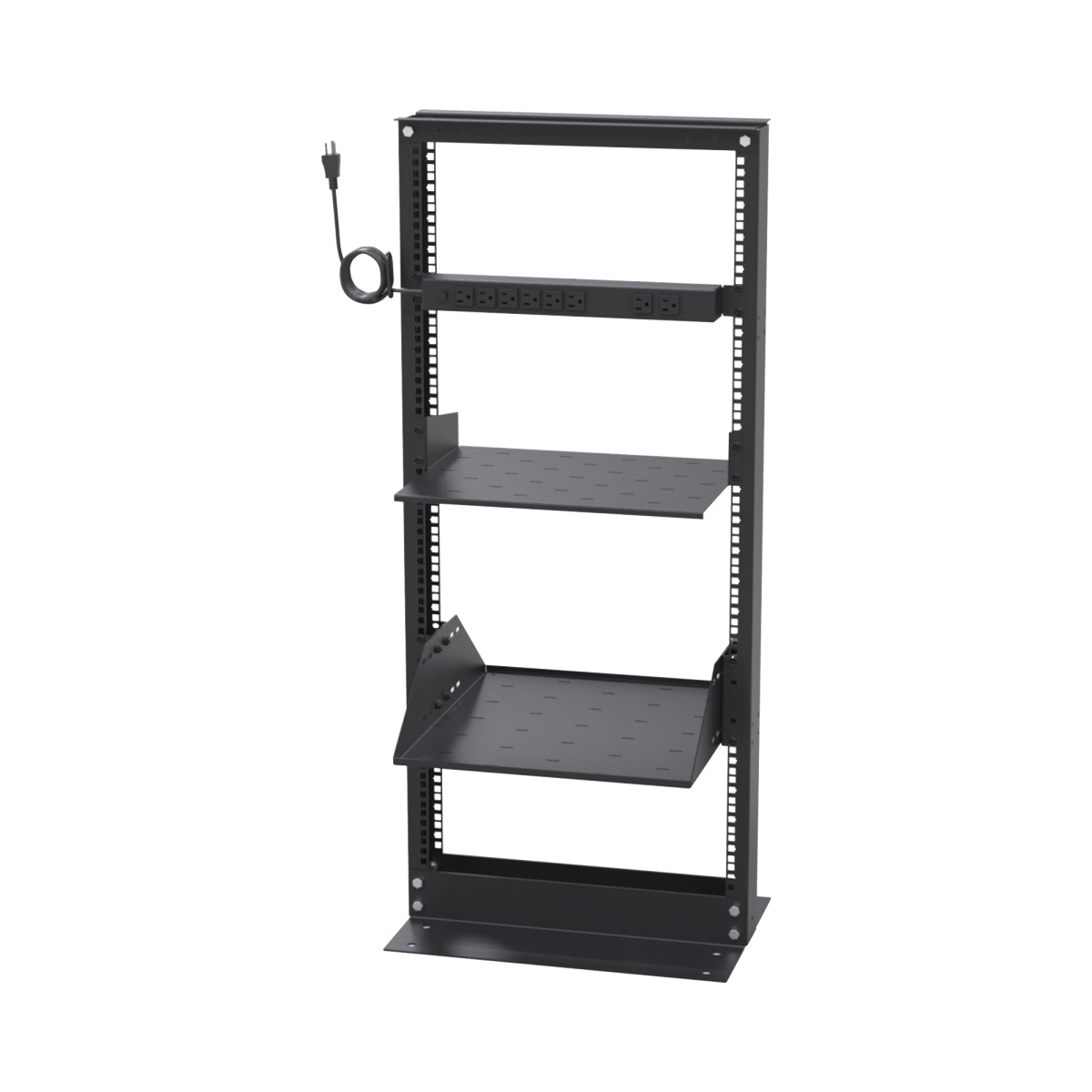 Kit de Rack Estándar 19", 24 UR con 2 Charolas y PDU (8 tomas). Ideal para UPS y Servidores tipo Torre. - SILYMX