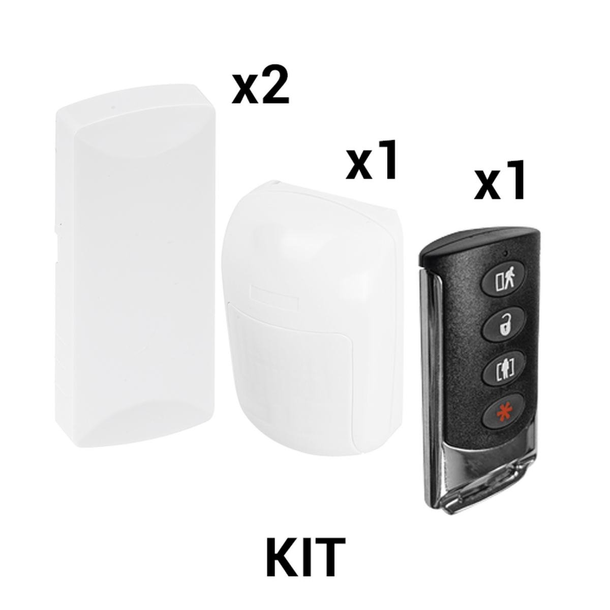 KIT Básico Sensores Inalámbricos - Incluye 2 Contactos Magnéticos, 1 PIR y 1 Llavero - Compatibles con Honeywell y PRO4GLTEM - SILYMX