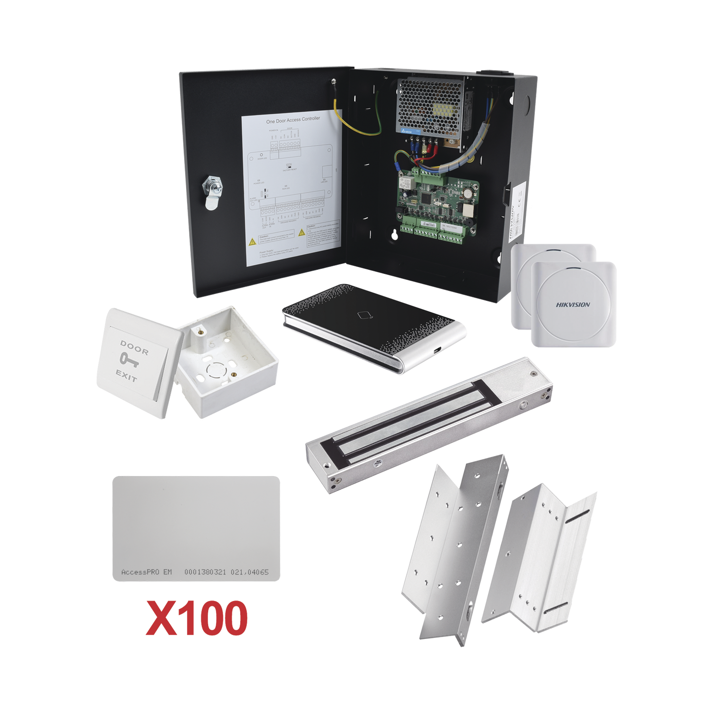 Kit de Control de Acceso con TARJETA para 1 Puerta con lector de Entrada y Salida / TODO INCLUIDO / Software IVMS4200 incluido - SILYMX