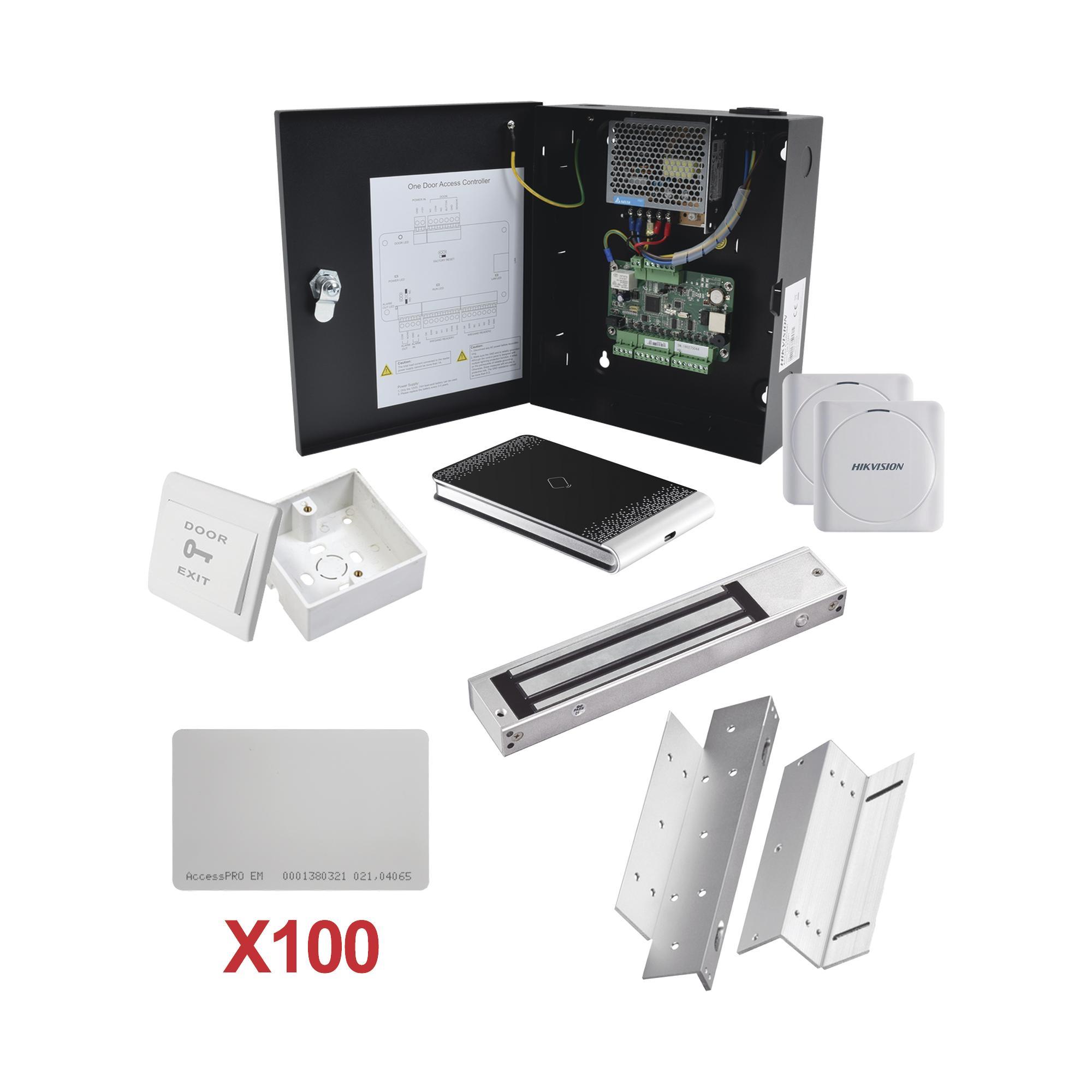 Kit de Control de Acceso con TARJETA para 1 Puerta con lector de Entrada y Salida / TODO INCLUIDO / Software IVMS4200 incluido - SILYMX