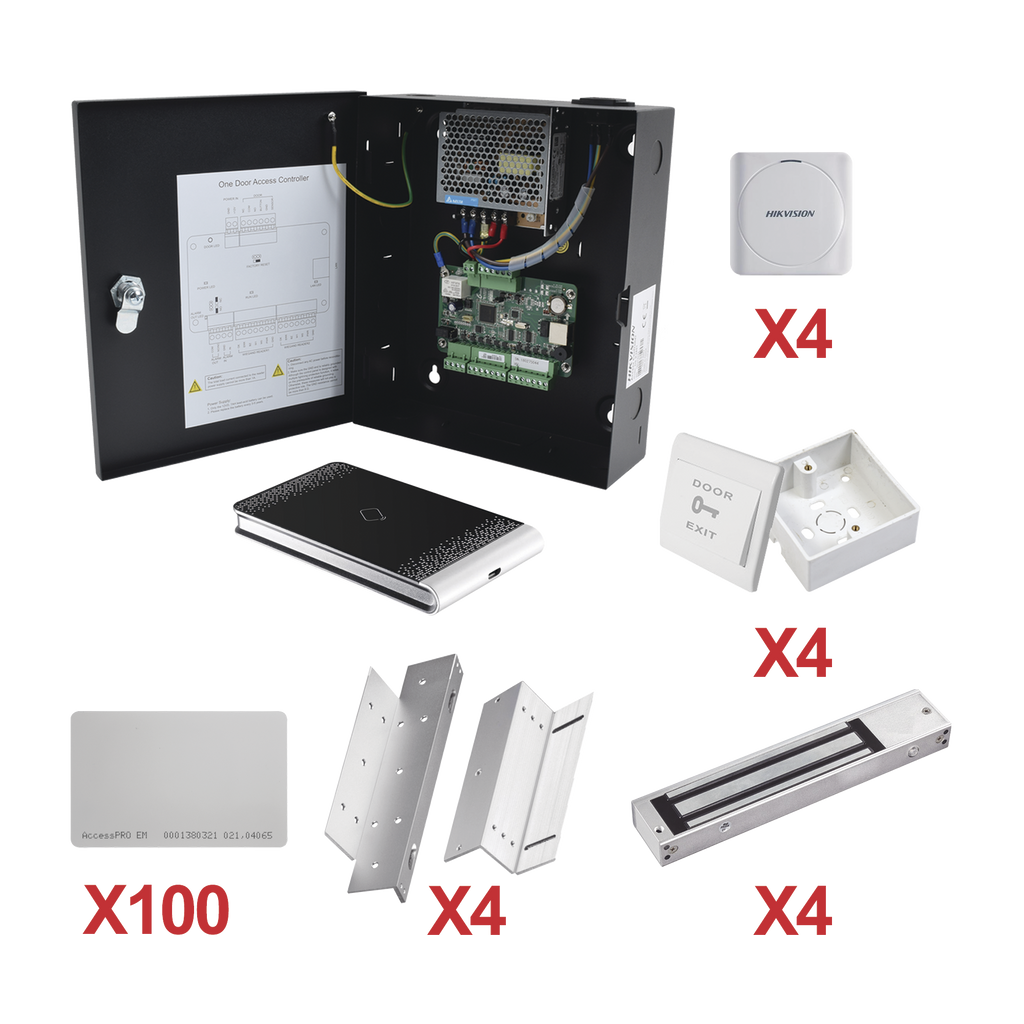 Kit de Control de Acceso con TARJETA para 4 Puertas / TODO INCLUIDO / Software IVMS4200 incluido